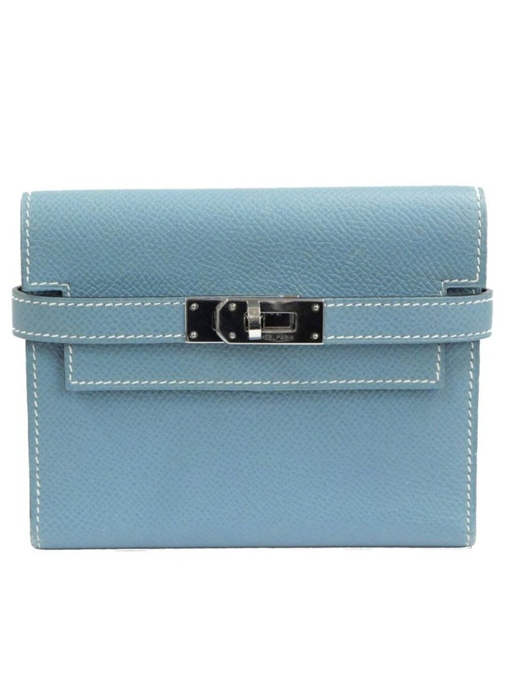 Hermes Kelly Wallet Compact Trifold Blue Jean Silver Hardware - Picture 1 of 10